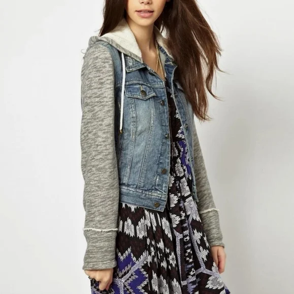 Free People Denim and Knit Gray Women's Jacket - Picture 3 of 9